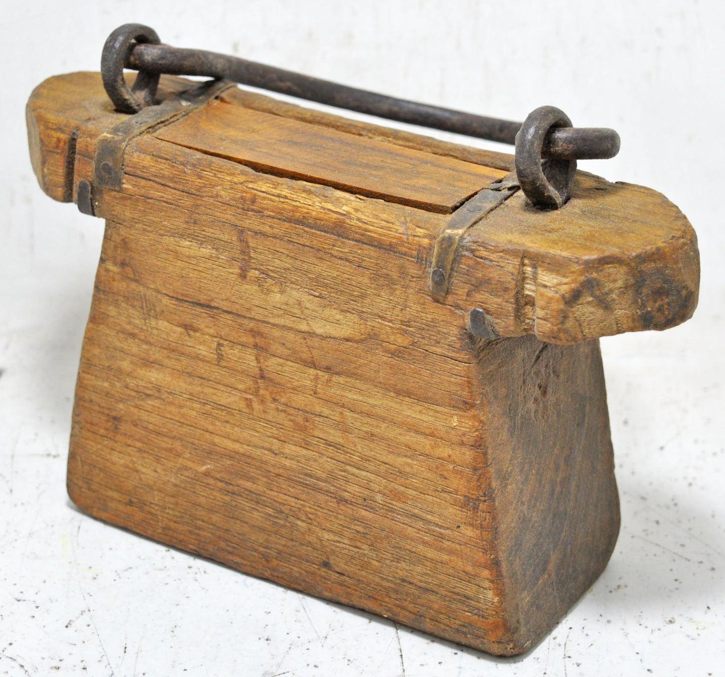 Antique Wooden Lantern Oil Pot Container Original Old Hand Carved
