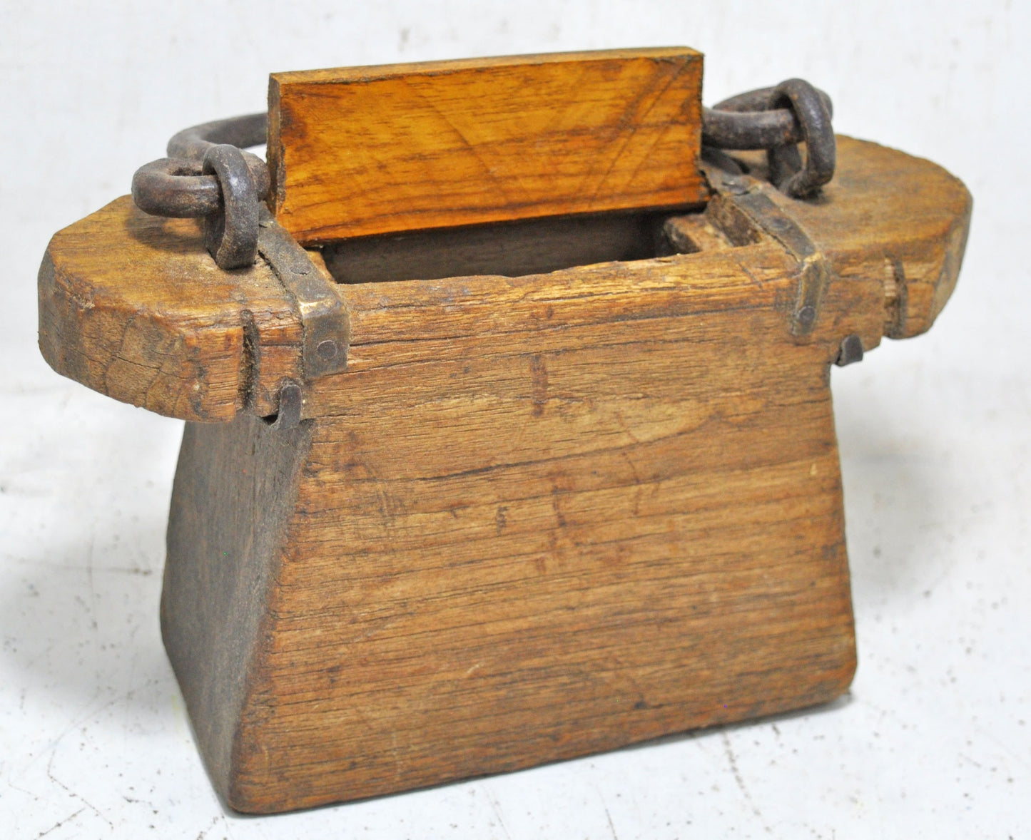 Antique Wooden Lantern Oil Pot Container Original Old Hand Carved