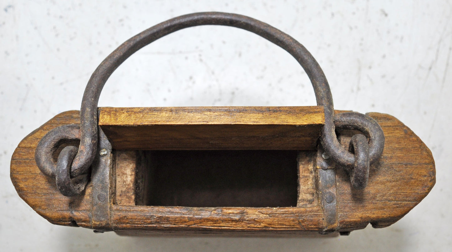 Antique Wooden Lantern Oil Pot Container Original Old Hand Carved