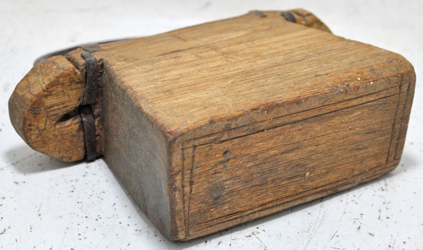 Antique Wooden Lantern Oil Pot Container Original Old Hand Carved