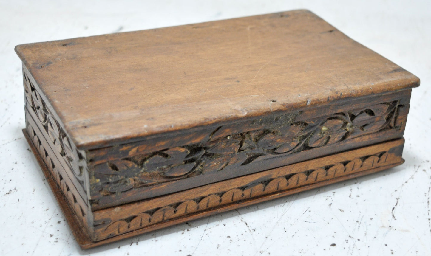 Antique Wooden Jewellery Box Original Old Hand Crafted Fine Floral Carved