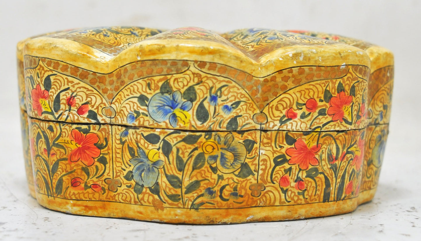 Vintage Wooden Papermache 6 Coasters Box Original Old Hand Crafted Fine Painted