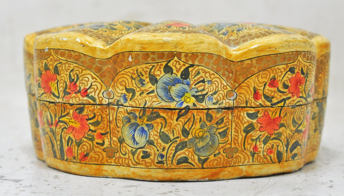 Vintage Wooden Papermache 6 Coasters Box Original Old Hand Crafted Fine Painted