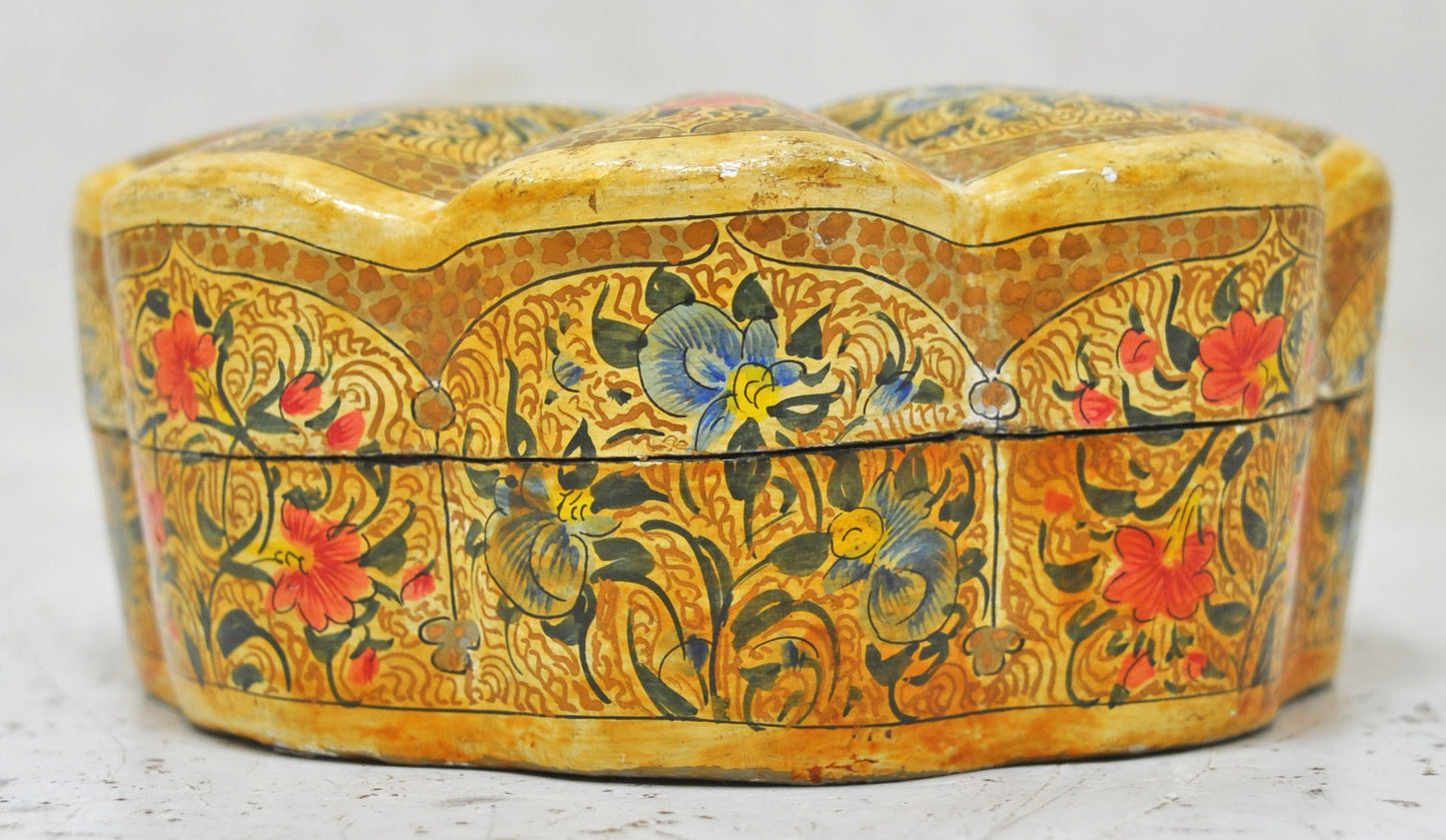Vintage Wooden Papermache 6 Coasters Box Original Old Hand Crafted Fine Painted