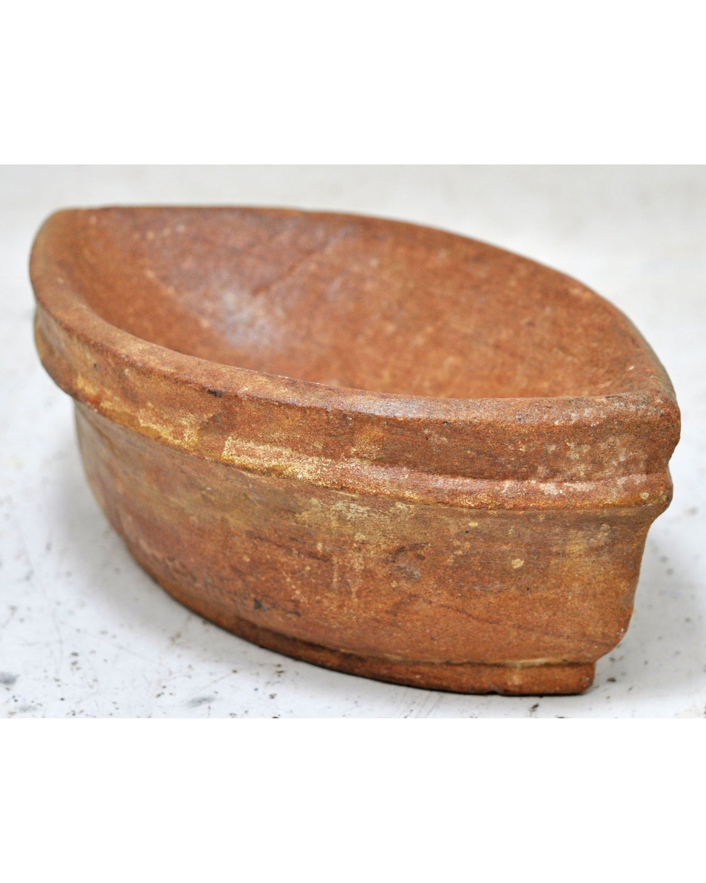 Antique Sand Stone Oval Kharal Bowl Original Old Hand Carved