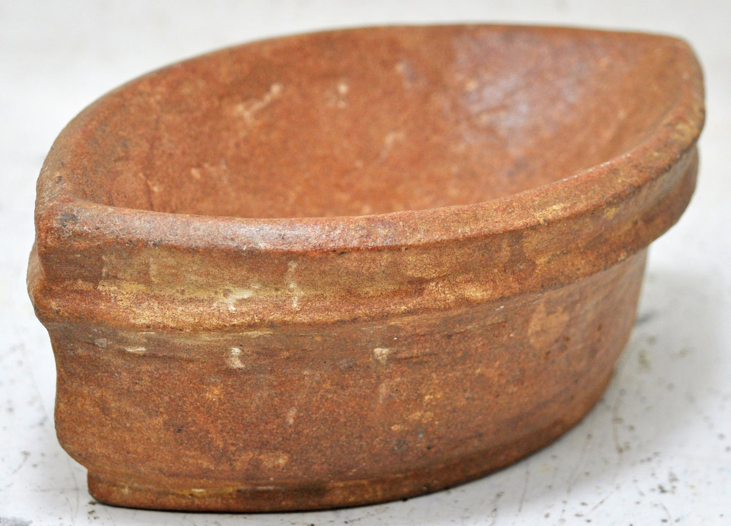 Antique Sand Stone Oval Kharal Bowl Original Old Hand Carved
