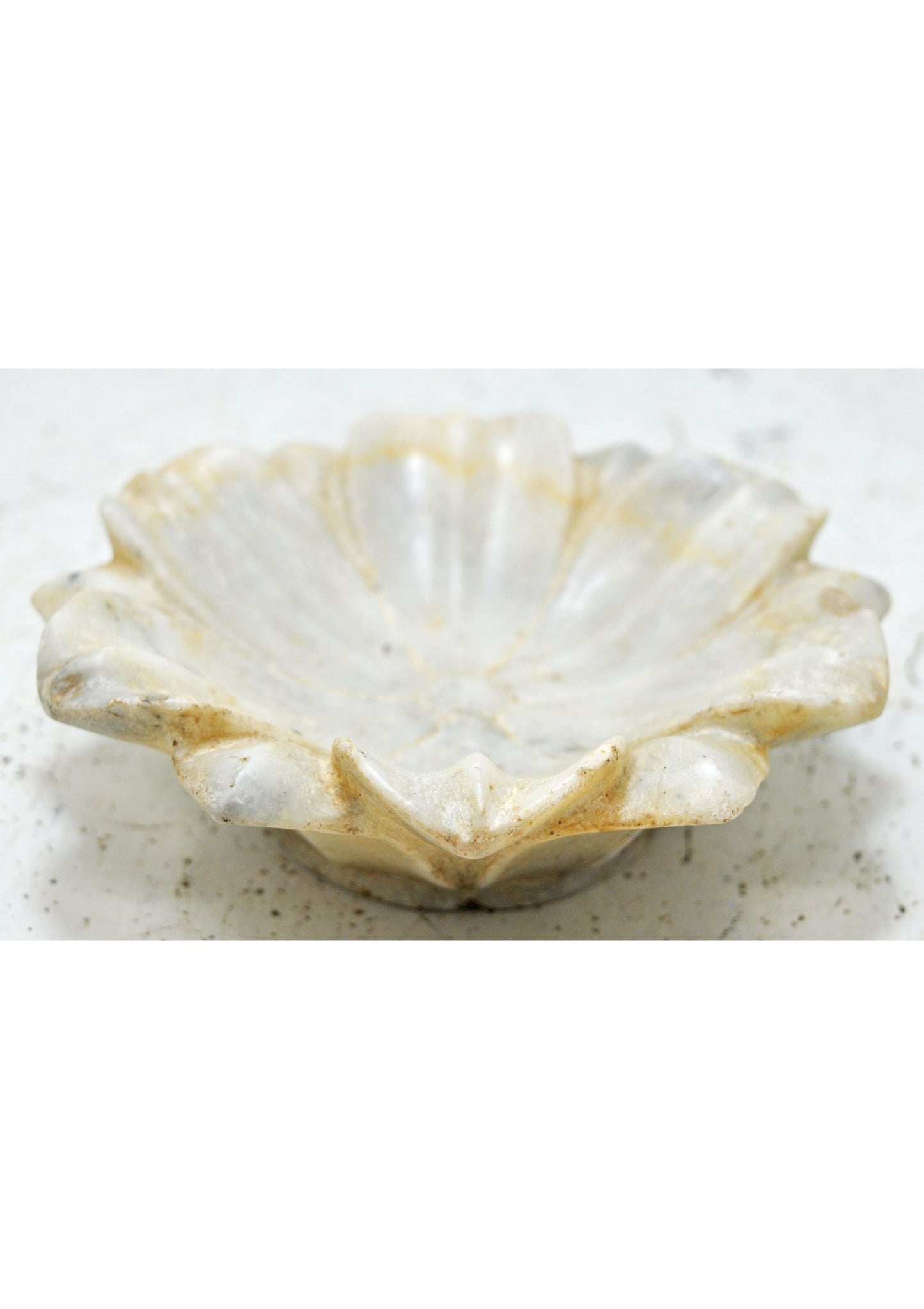 Vintage White Marble Lotus Shaped Flower Bowl Original Old Hand Carved