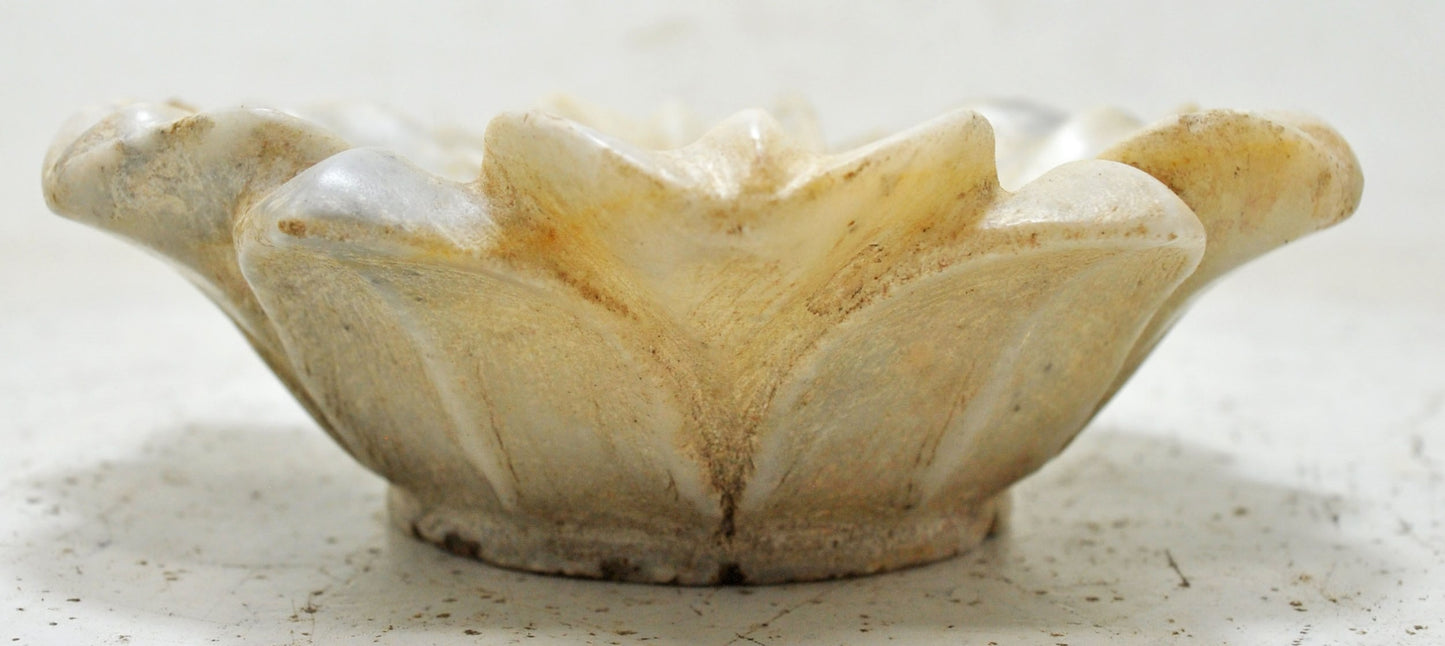 Vintage White Marble Lotus Shaped Flower Bowl Original Old Hand Carved