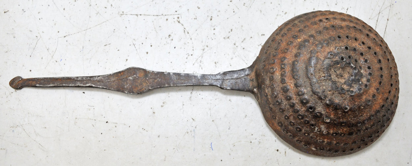 Antique Iron Kitchenware Frying Spoon Original Old Hand Crafted Engraved