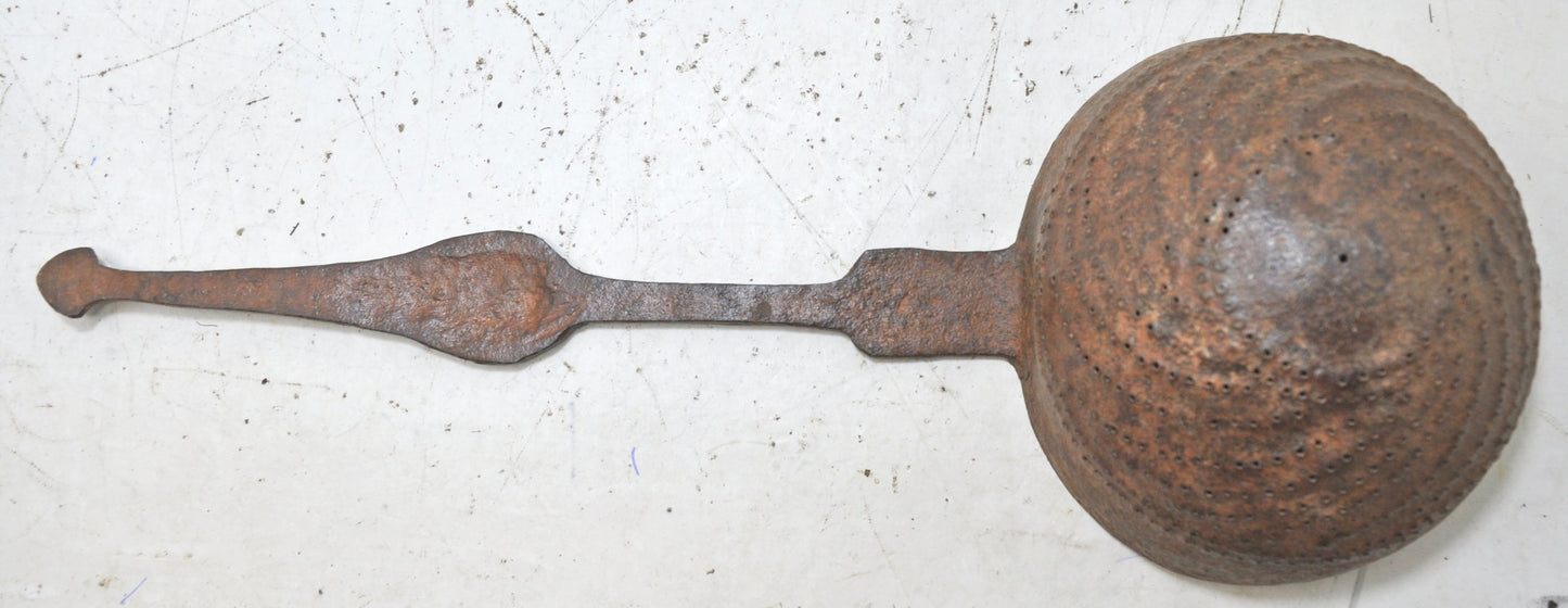 Antique Iron Kitchenware Frying Spoon Original Old Hand Crafted Engraved