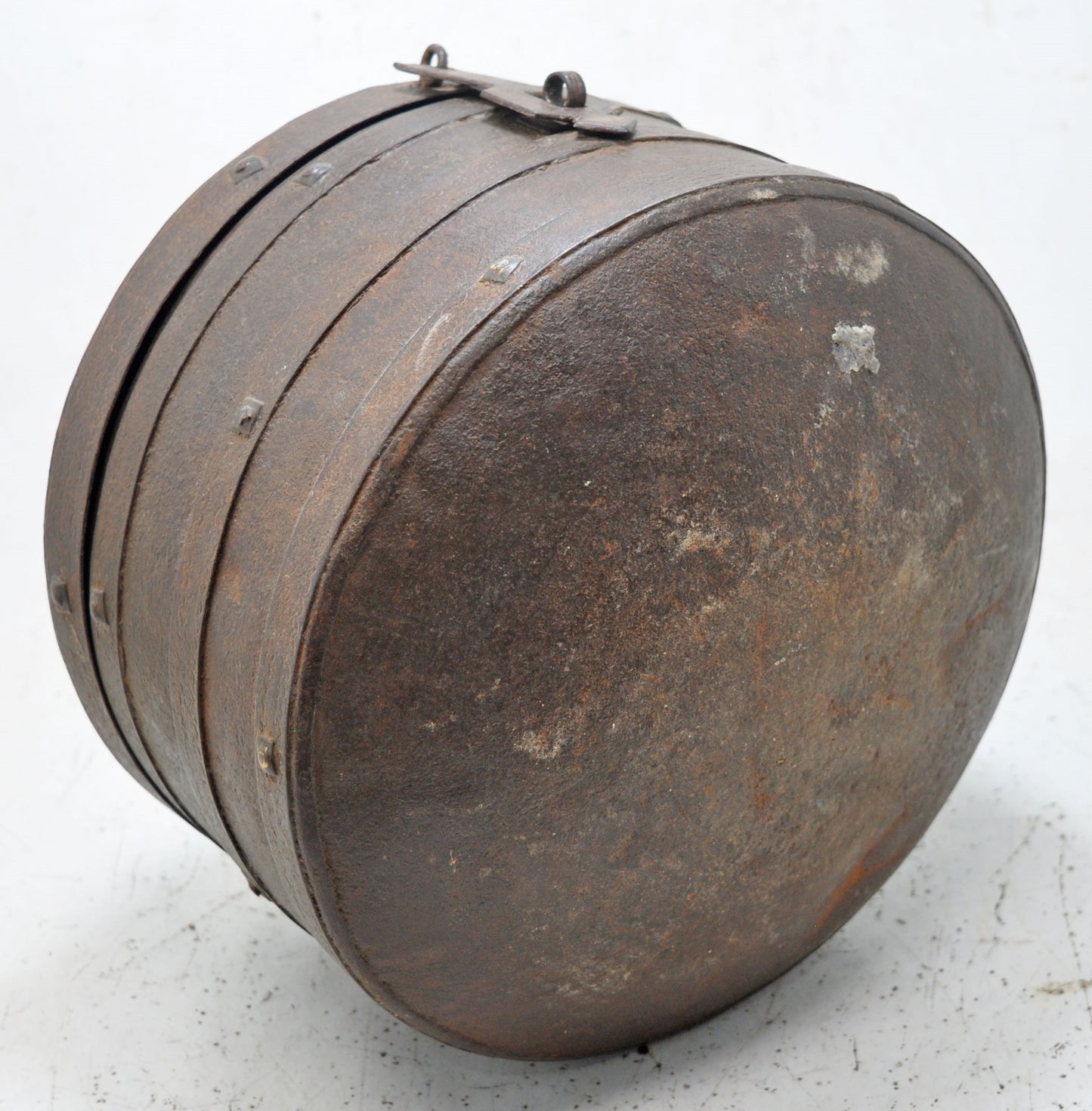 Antique Iron Kitchenware Round Grains Box Original Old Hand Crafted