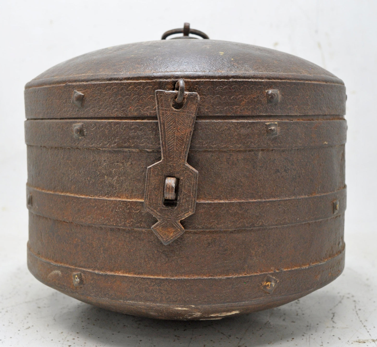 Antique Iron Kitchenware Round Grains Box Original Old Hand Crafted