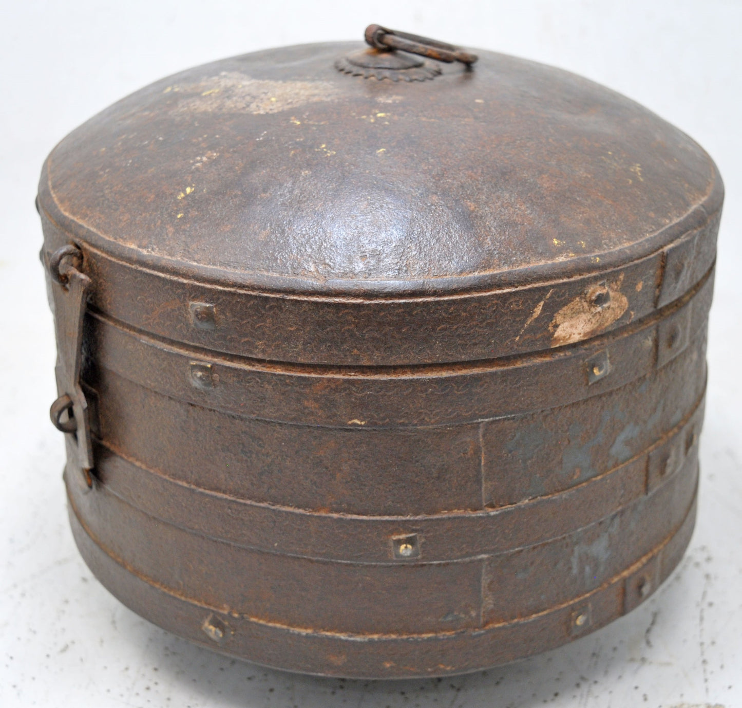 Antique Iron Kitchenware Round Grains Box Original Old Hand Crafted
