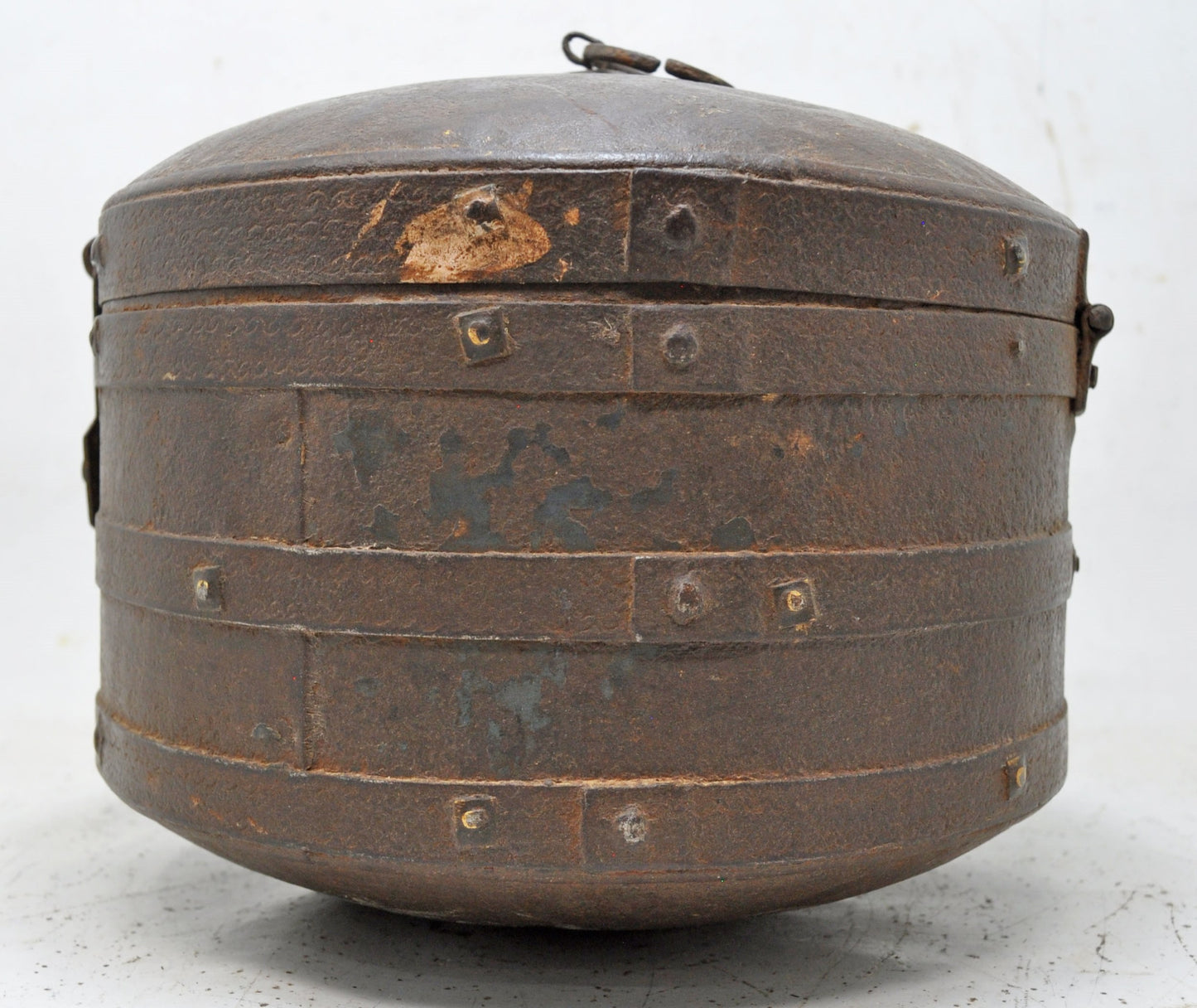Antique Iron Kitchenware Round Grains Box Original Old Hand Crafted