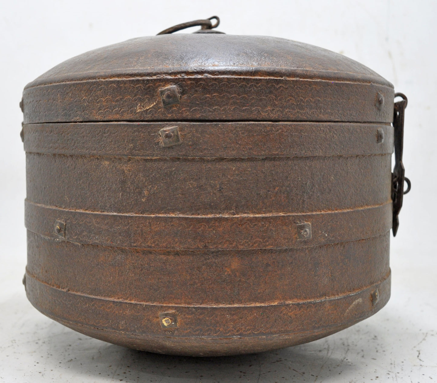 Antique Iron Kitchenware Round Grains Box Original Old Hand Crafted