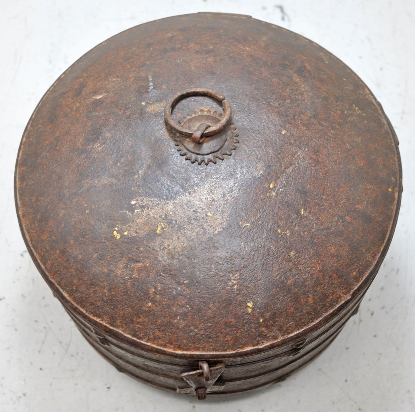 Antique Iron Kitchenware Round Grains Box Original Old Hand Crafted