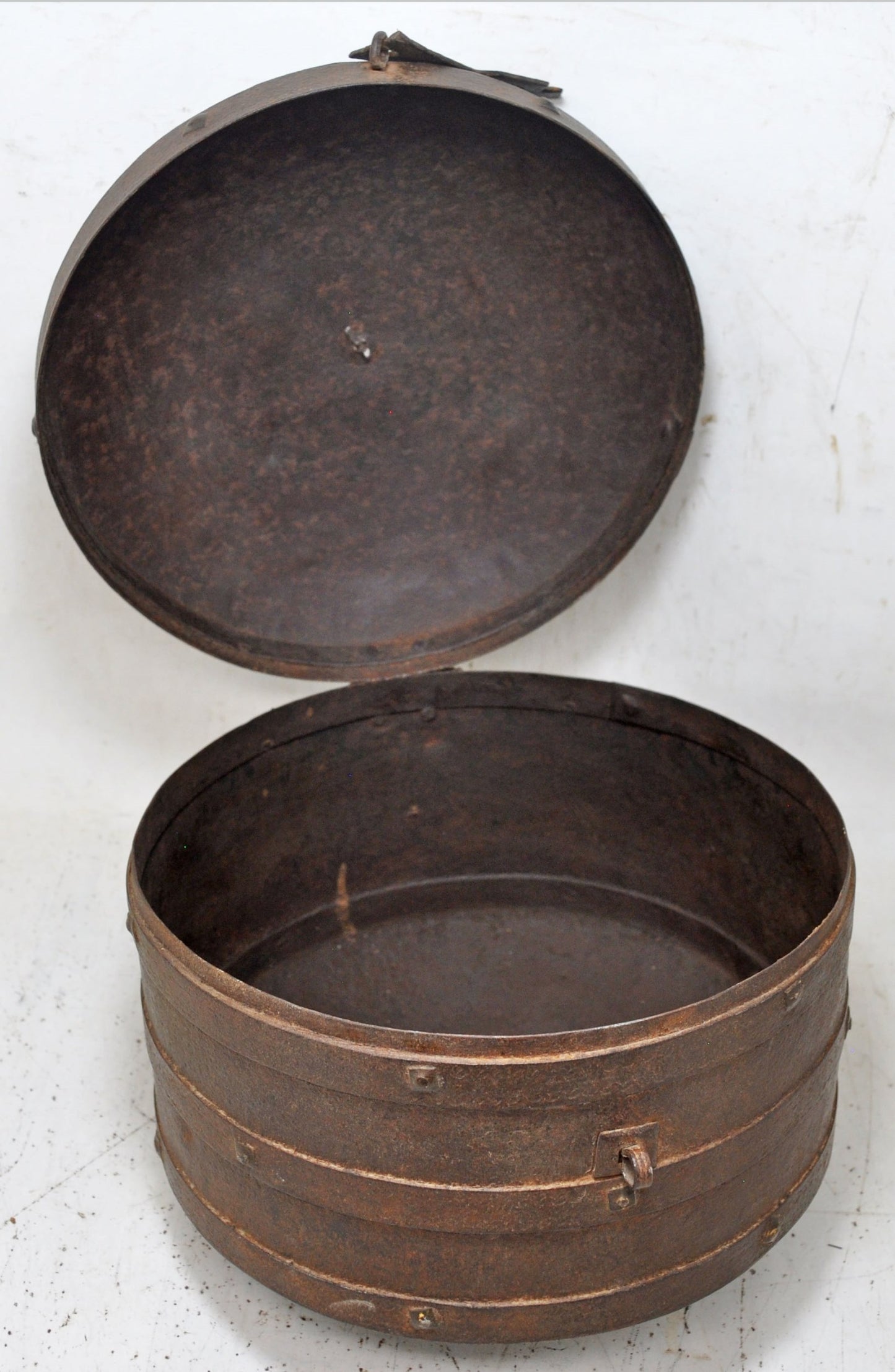 Antique Iron Kitchenware Round Grains Box Original Old Hand Crafted