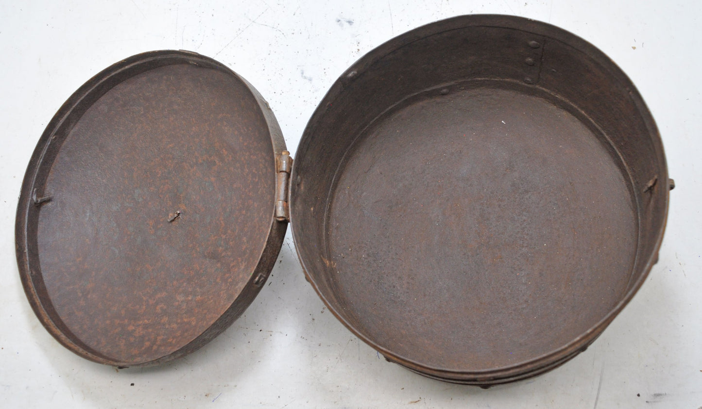 Antique Iron Kitchenware Round Grains Box Original Old Hand Crafted