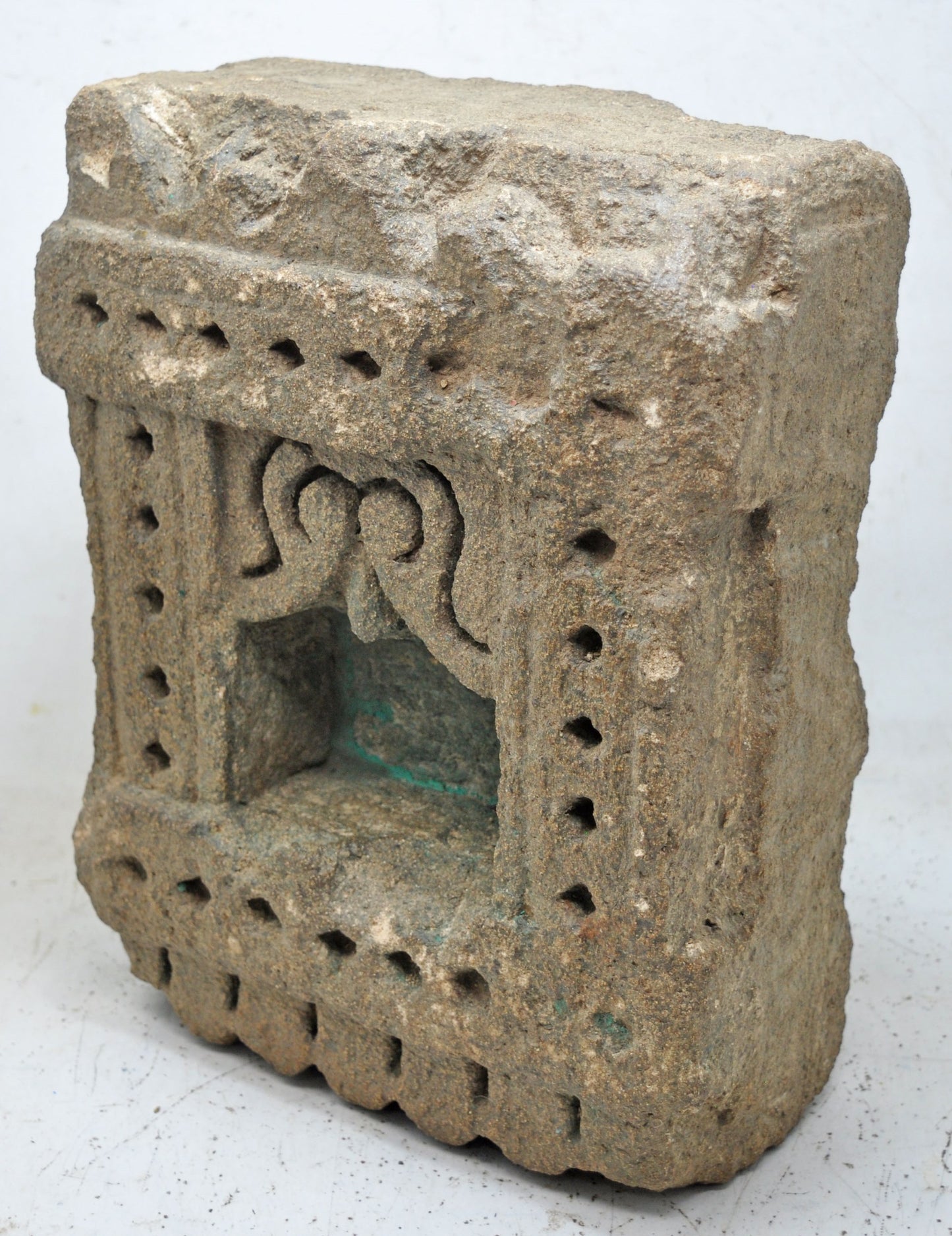 Antique Sand Stone Wall Arch Shelf Alcove Heavy Solid Original Old Hand Carved