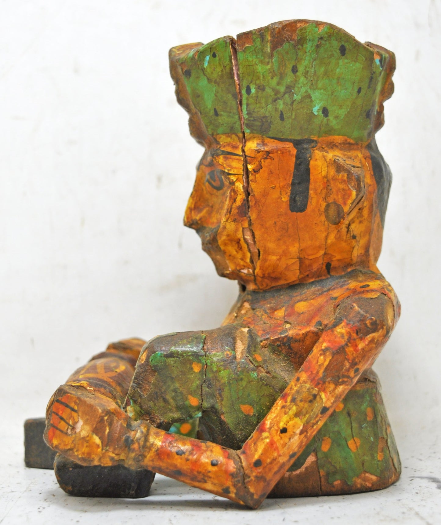 Vintage Wooden Musician Man Figurine Original Old Hand Carved Painted
