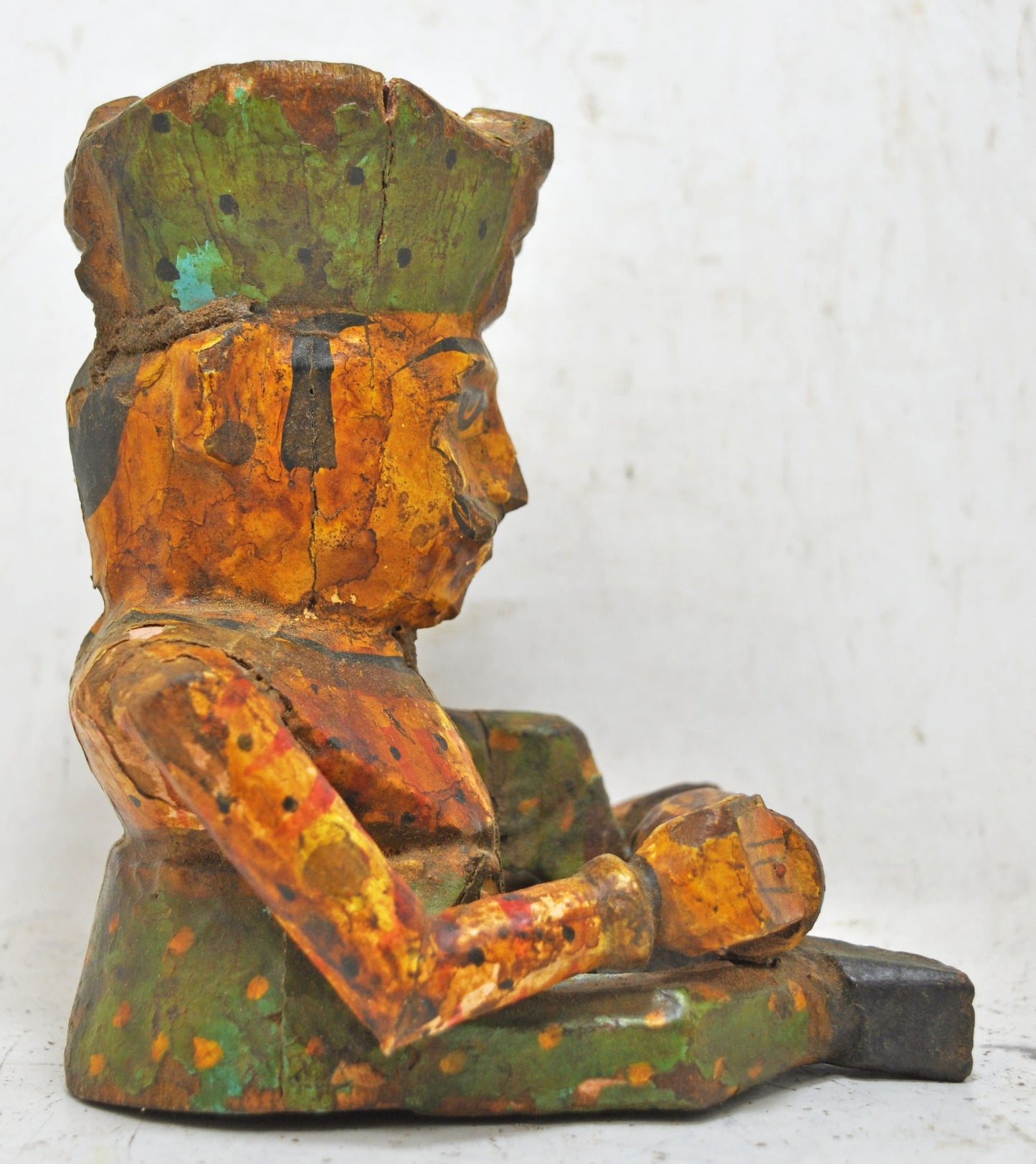Vintage Wooden Musician Man Figurine Original Old Hand Carved Painted