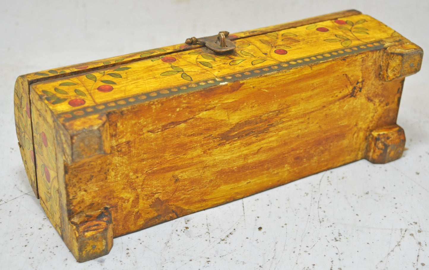 Vintage Wooden Pencil Stationary Box Original Old Hand Crafted Floral Painted