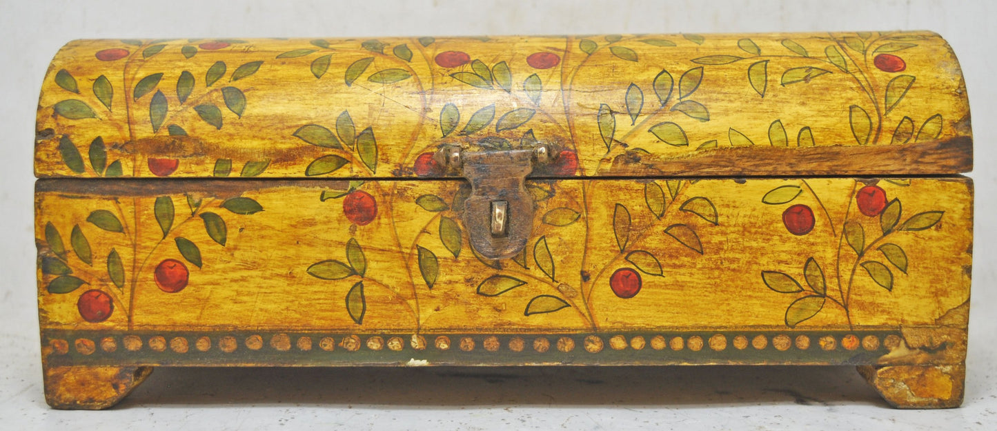 Vintage Wooden Pencil Stationary Box Original Old Hand Crafted Floral Painted
