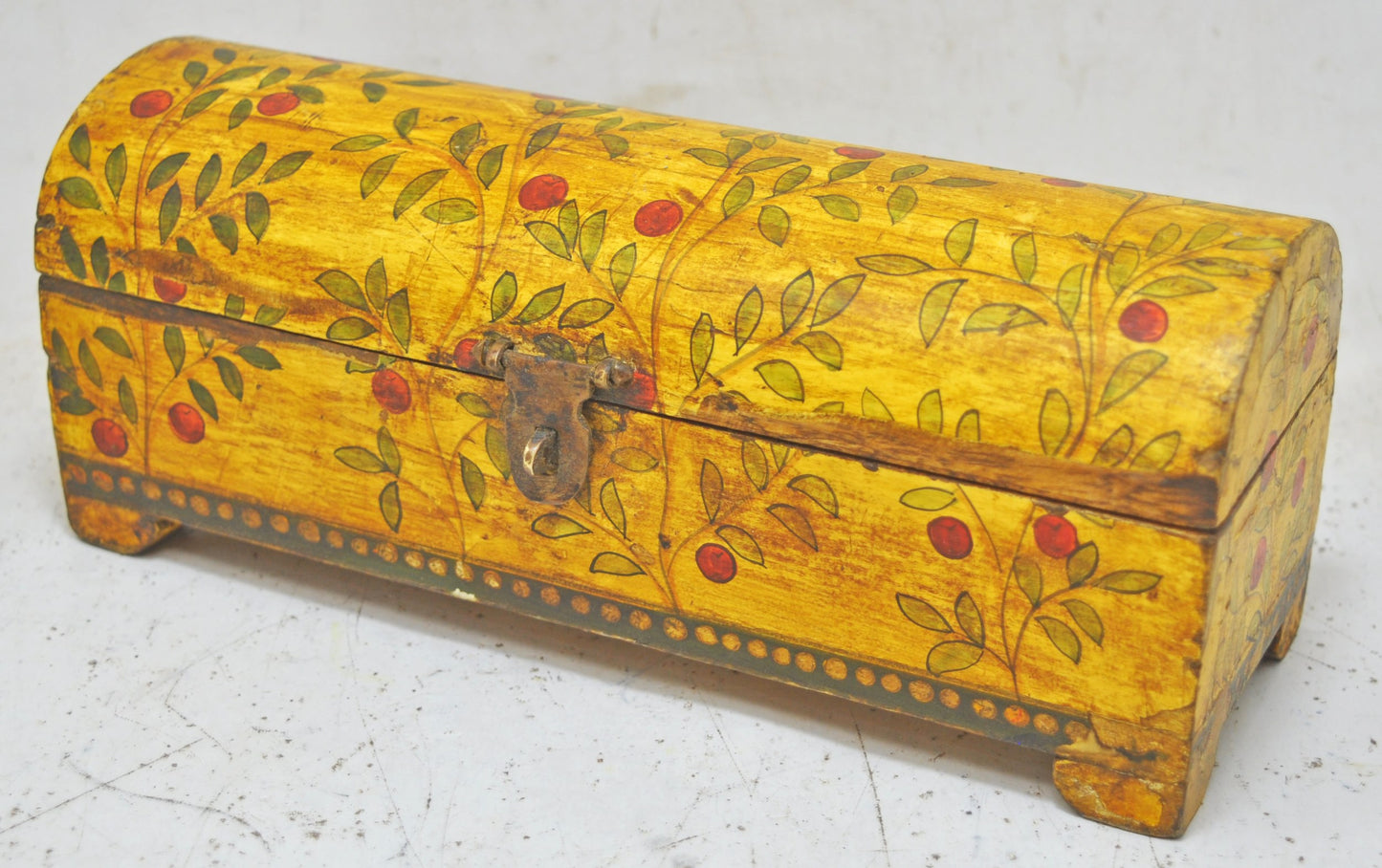 Vintage Wooden Pencil Stationary Box Original Old Hand Crafted Floral Painted
