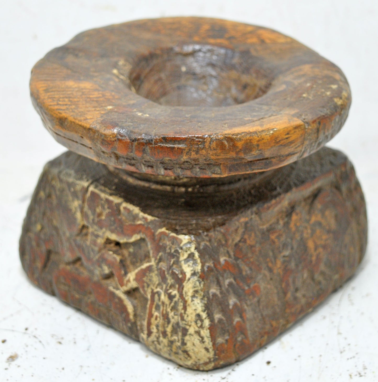 Antique Wooden Agricultural Seed Holder Bijni Original Old Hand Carved