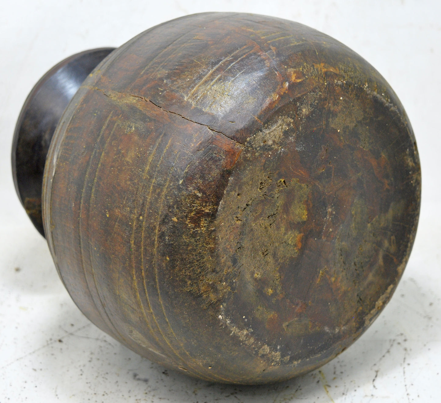Antique Wooden Round Kitchenware Water Storage Pot Original Old Hand Carved