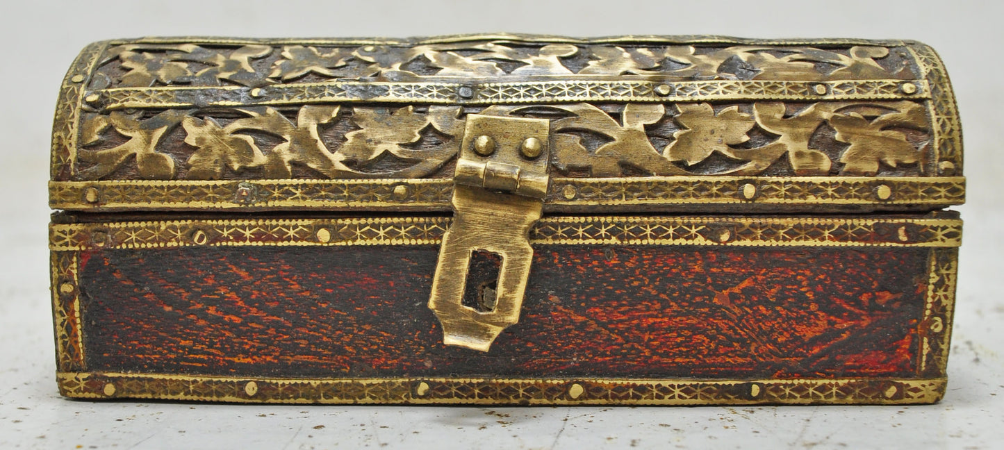 Vintage Wooden Pencil Stationary Box Original Old Hand Crafted Brass Fitted