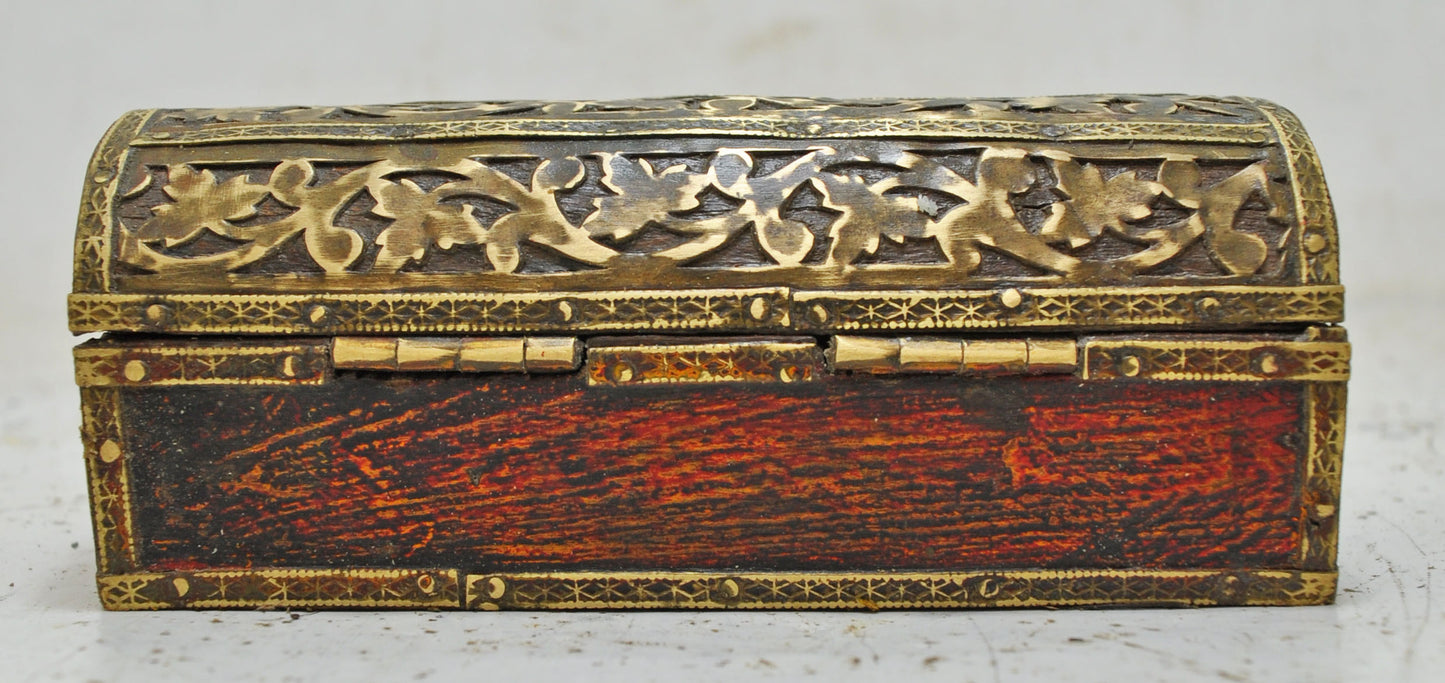 Vintage Wooden Pencil Stationary Box Original Old Hand Crafted Brass Fitted