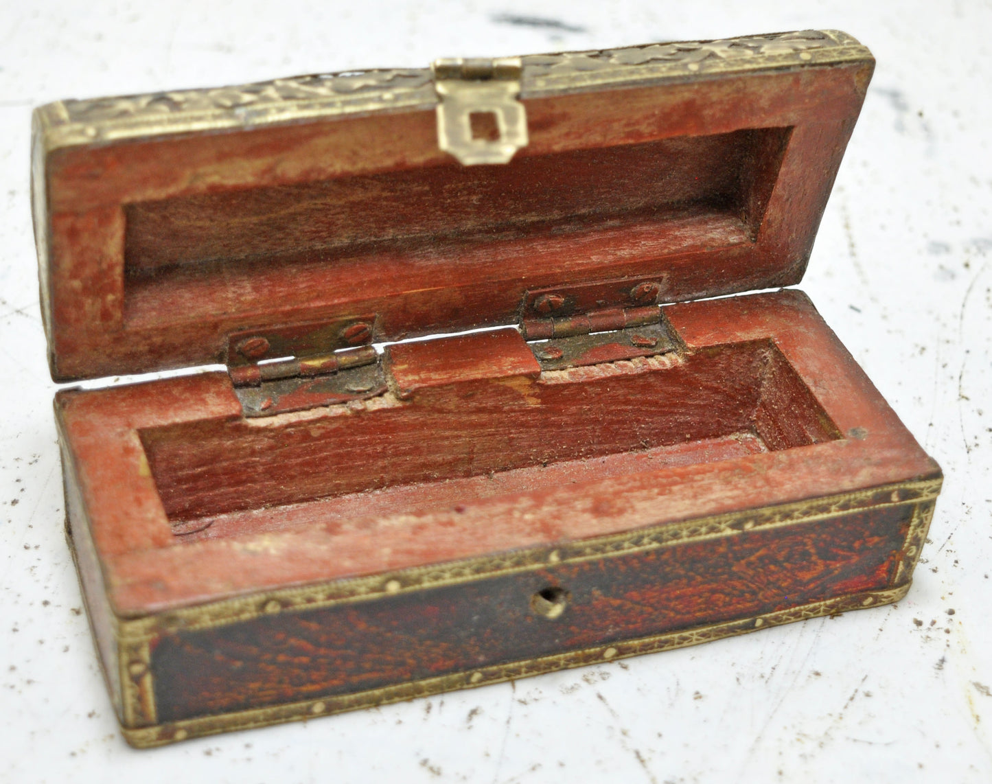 Vintage Wooden Pencil Stationary Box Original Old Hand Crafted Brass Fitted