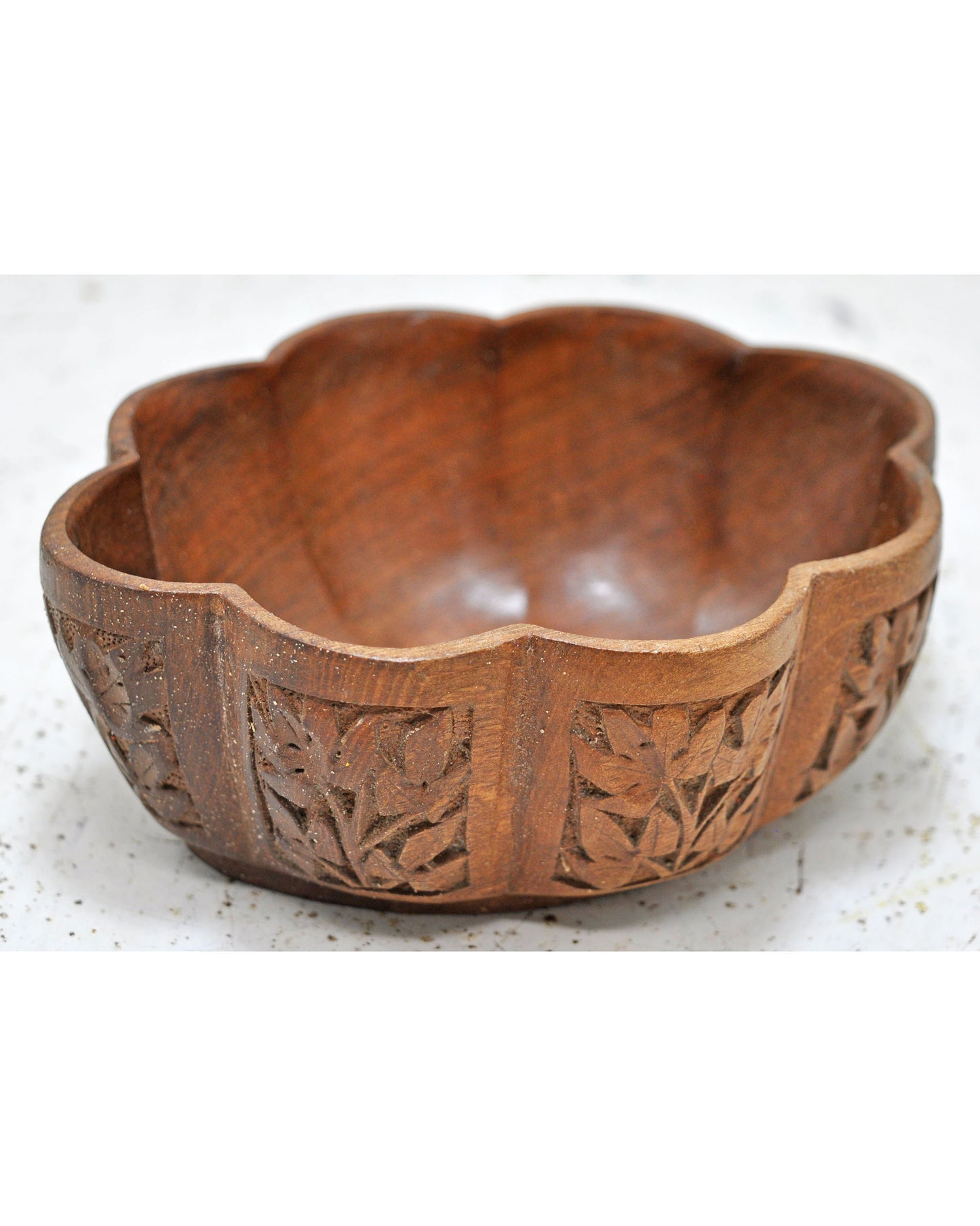 Antique Wooden Small Flower Shaped Bowl Original Old Hand Crafted Carved