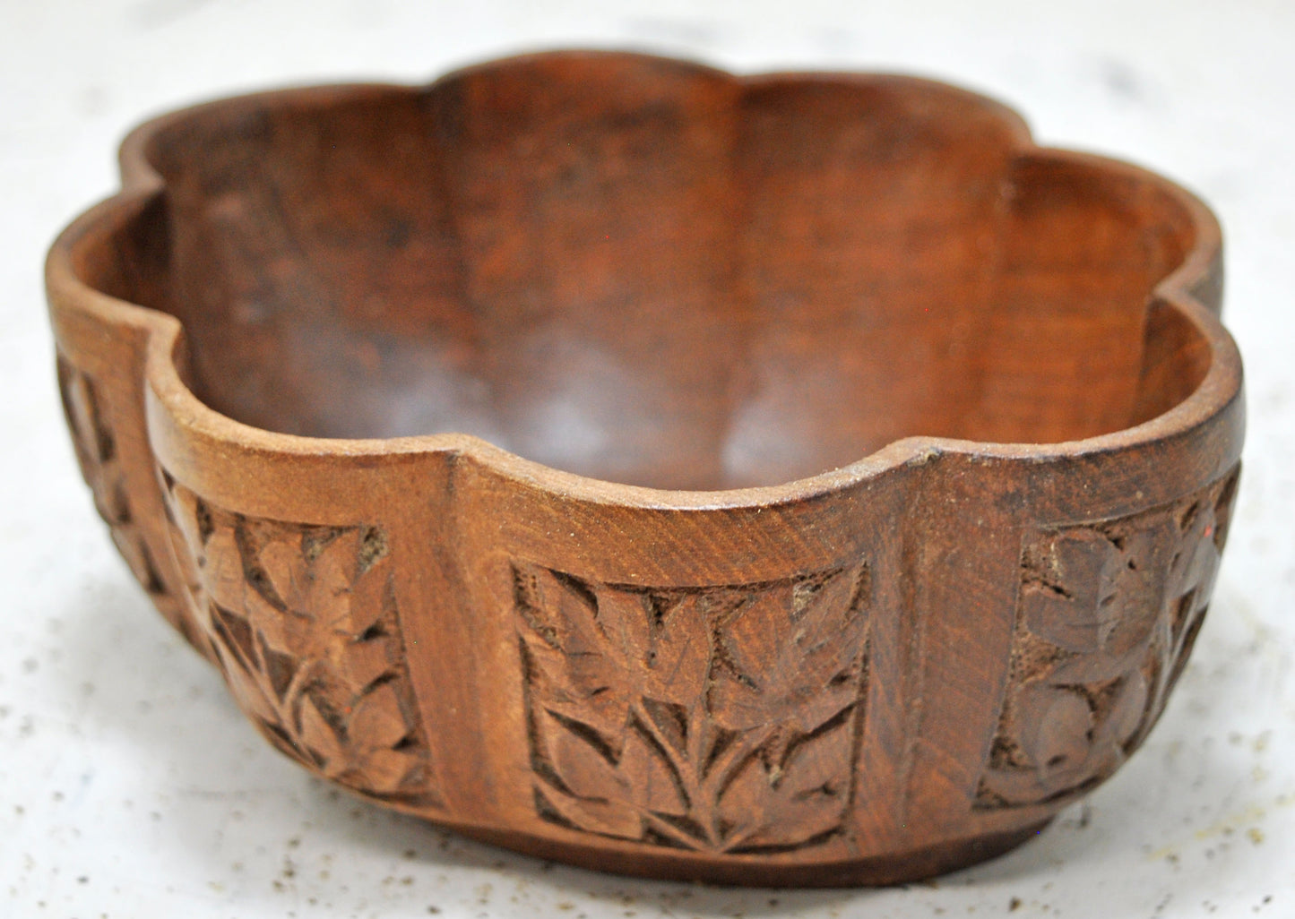 Antique Wooden Small Flower Shaped Bowl Original Old Hand Crafted Carved