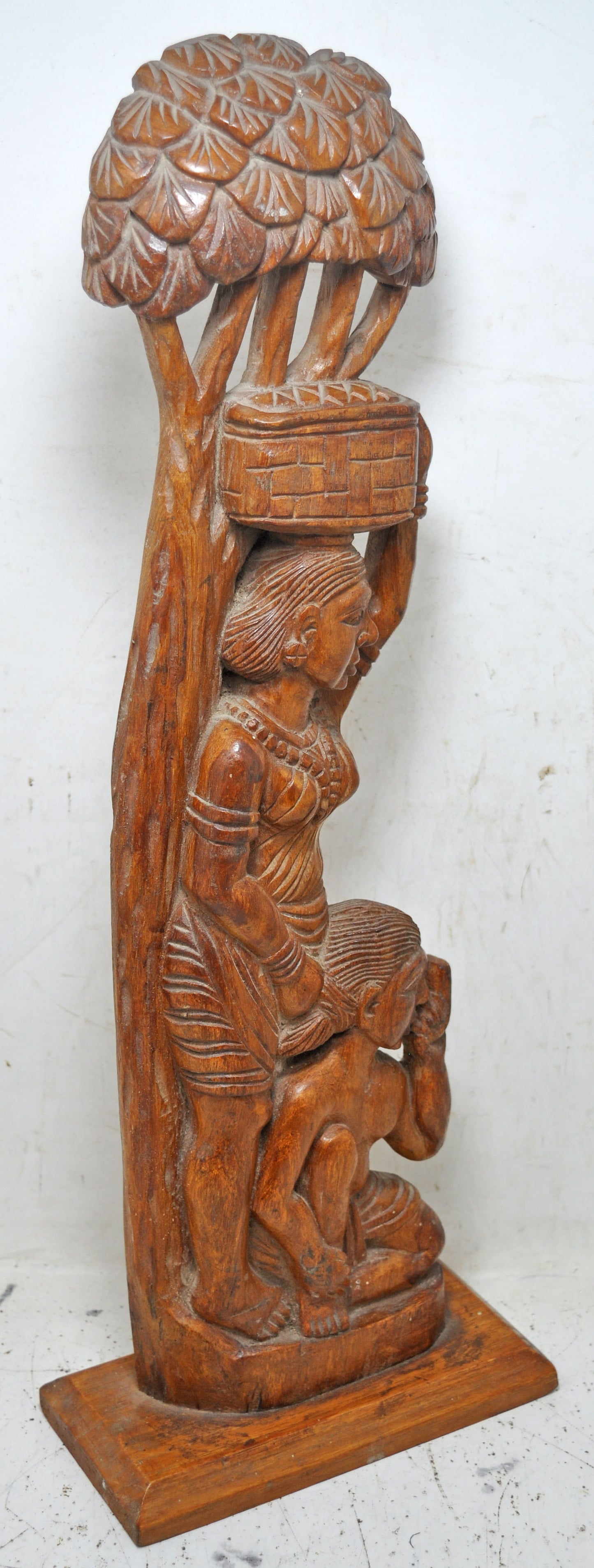 Antique Wooden Tall Woman and Man Figurine Original Old Fine Hand Carved