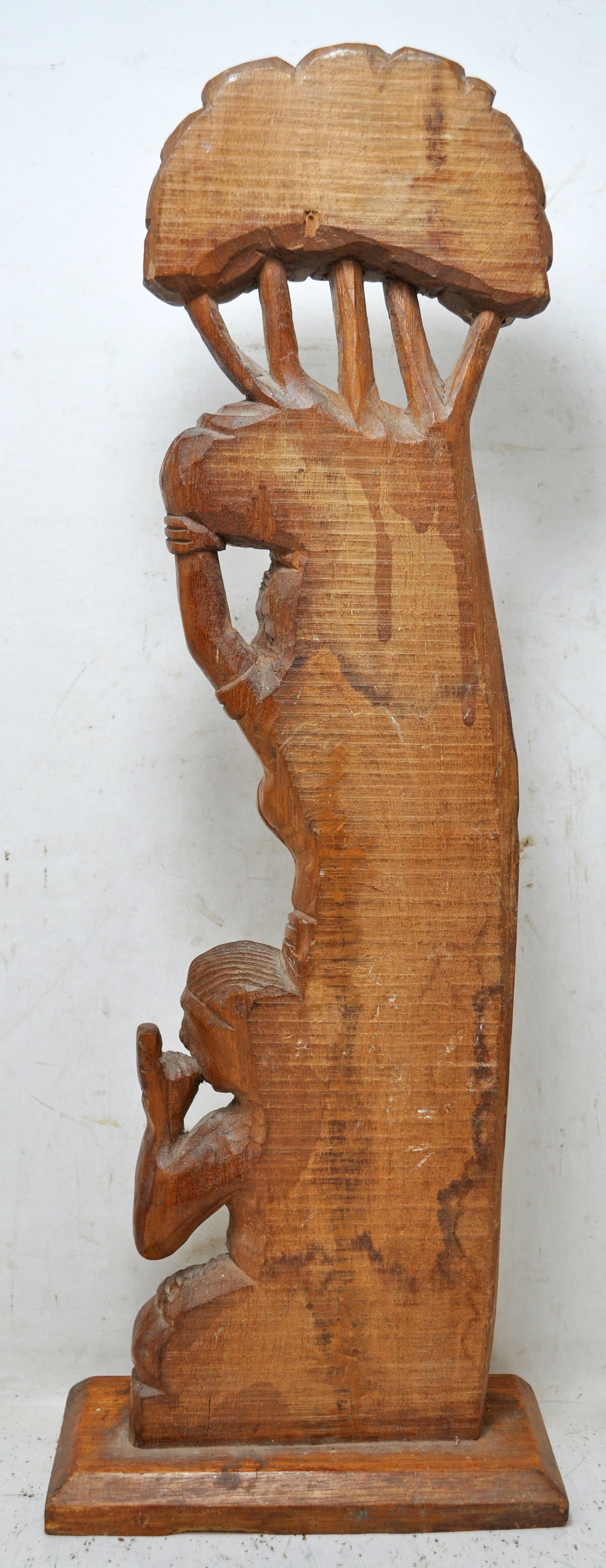 Antique Wooden Tall Woman and Man Figurine Original Old Fine Hand Carved