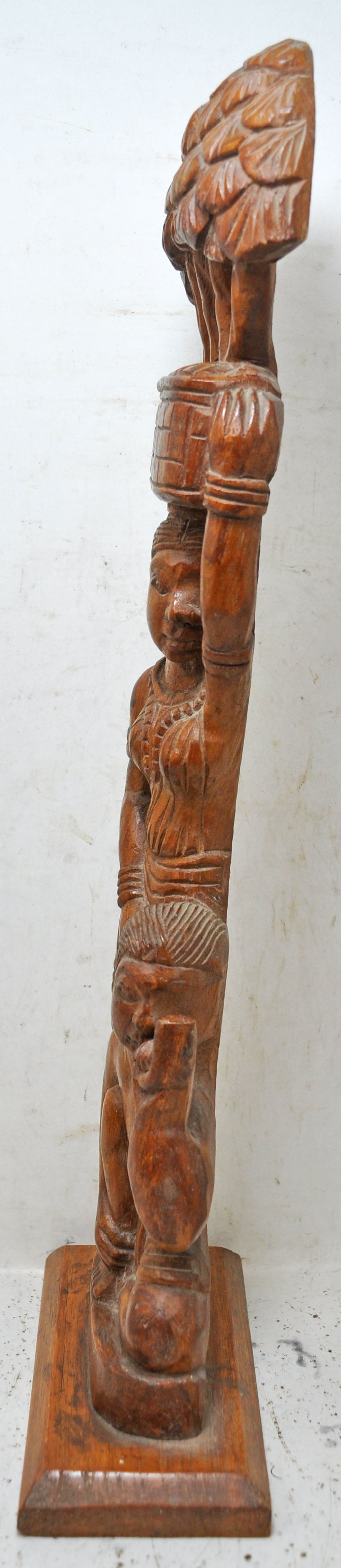 Antique Wooden Tall Woman and Man Figurine Original Old Fine Hand Carved