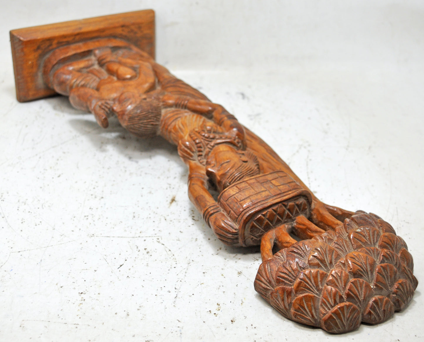 Antique Wooden Tall Woman and Man Figurine Original Old Fine Hand Carved
