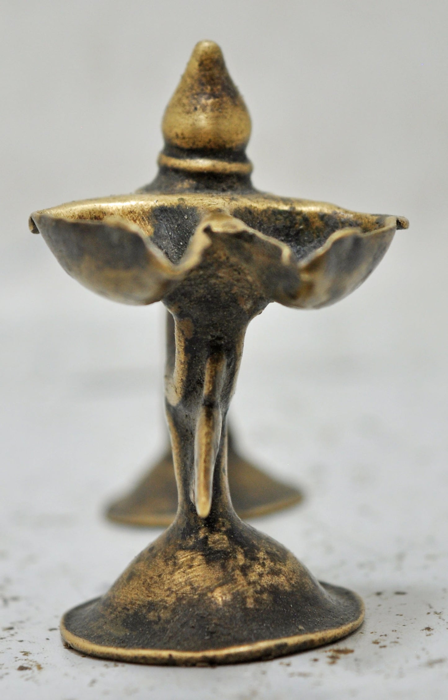 Antique Brass Temple Diya Light Aarti Stand Original Old Hand Crafted Engraved