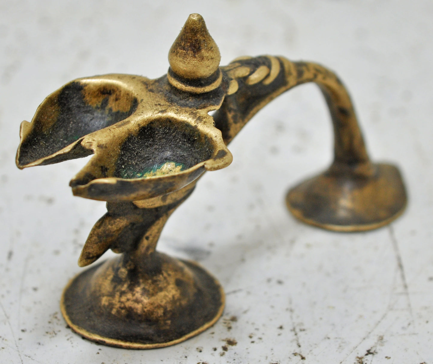 Antique Brass Temple Diya Light Aarti Stand Original Old Hand Crafted Engraved