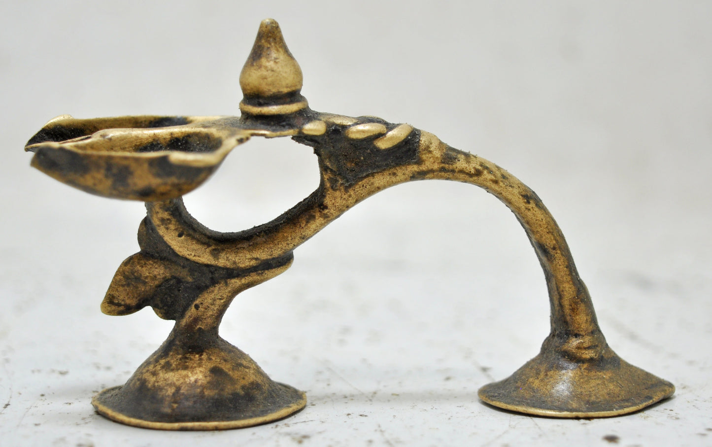 Antique Brass Temple Diya Light Aarti Stand Original Old Hand Crafted Engraved