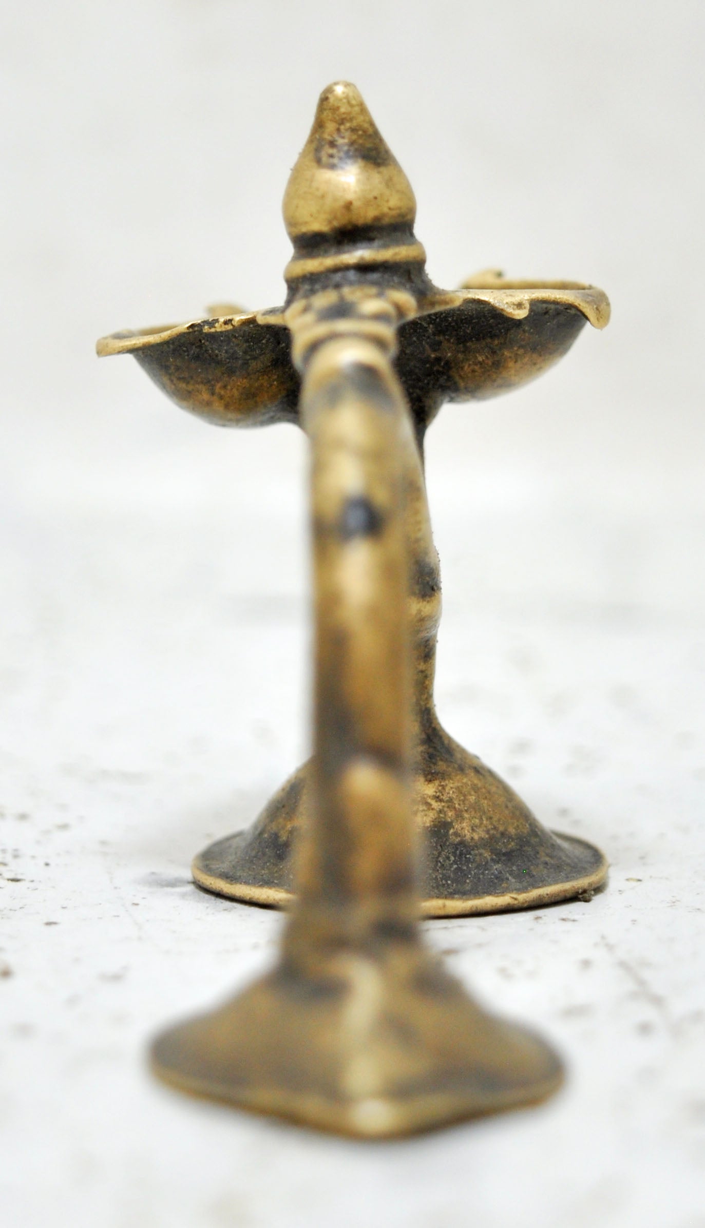 Antique Brass Temple Diya Light Aarti Stand Original Old Hand Crafted Engraved