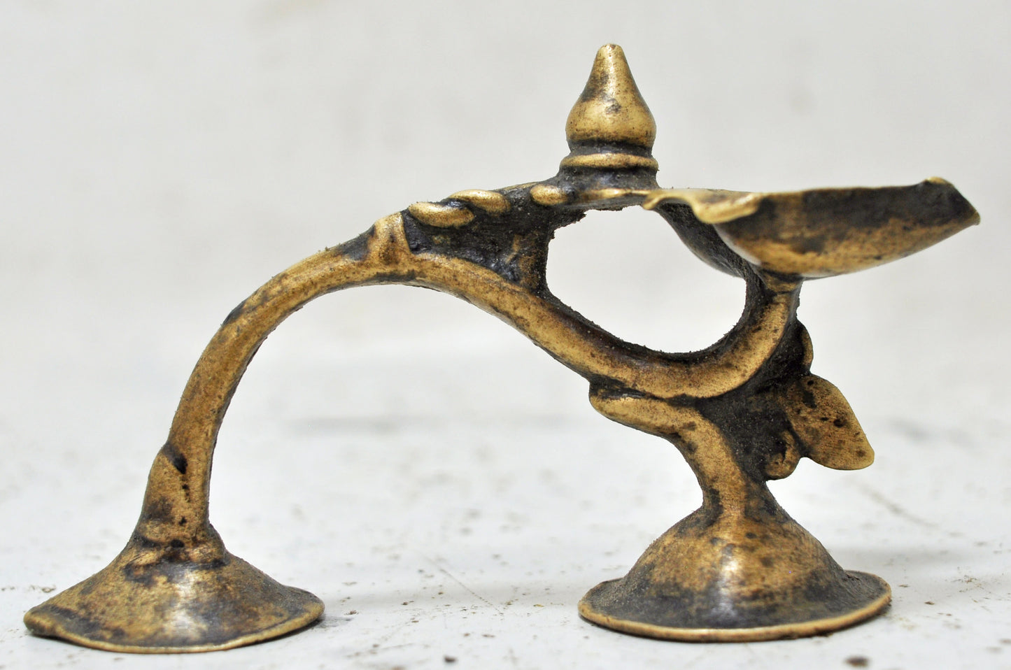Antique Brass Temple Diya Light Aarti Stand Original Old Hand Crafted Engraved