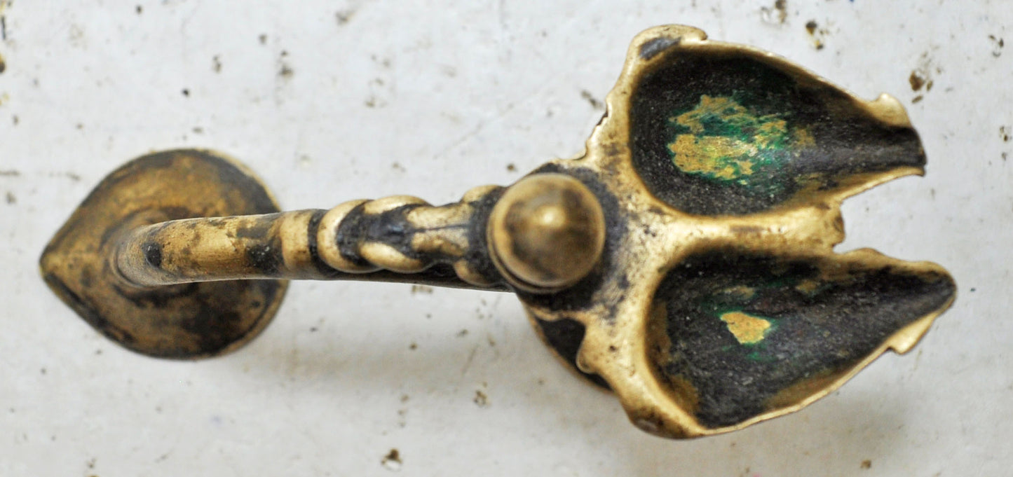 Antique Brass Temple Diya Light Aarti Stand Original Old Hand Crafted Engraved