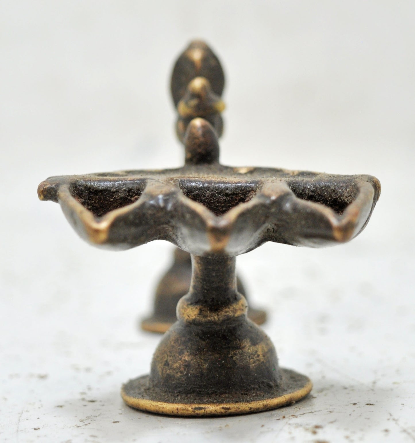 Antique Brass Temple Diya Light Aarti Stand Original Old Hand Crafted Engraved