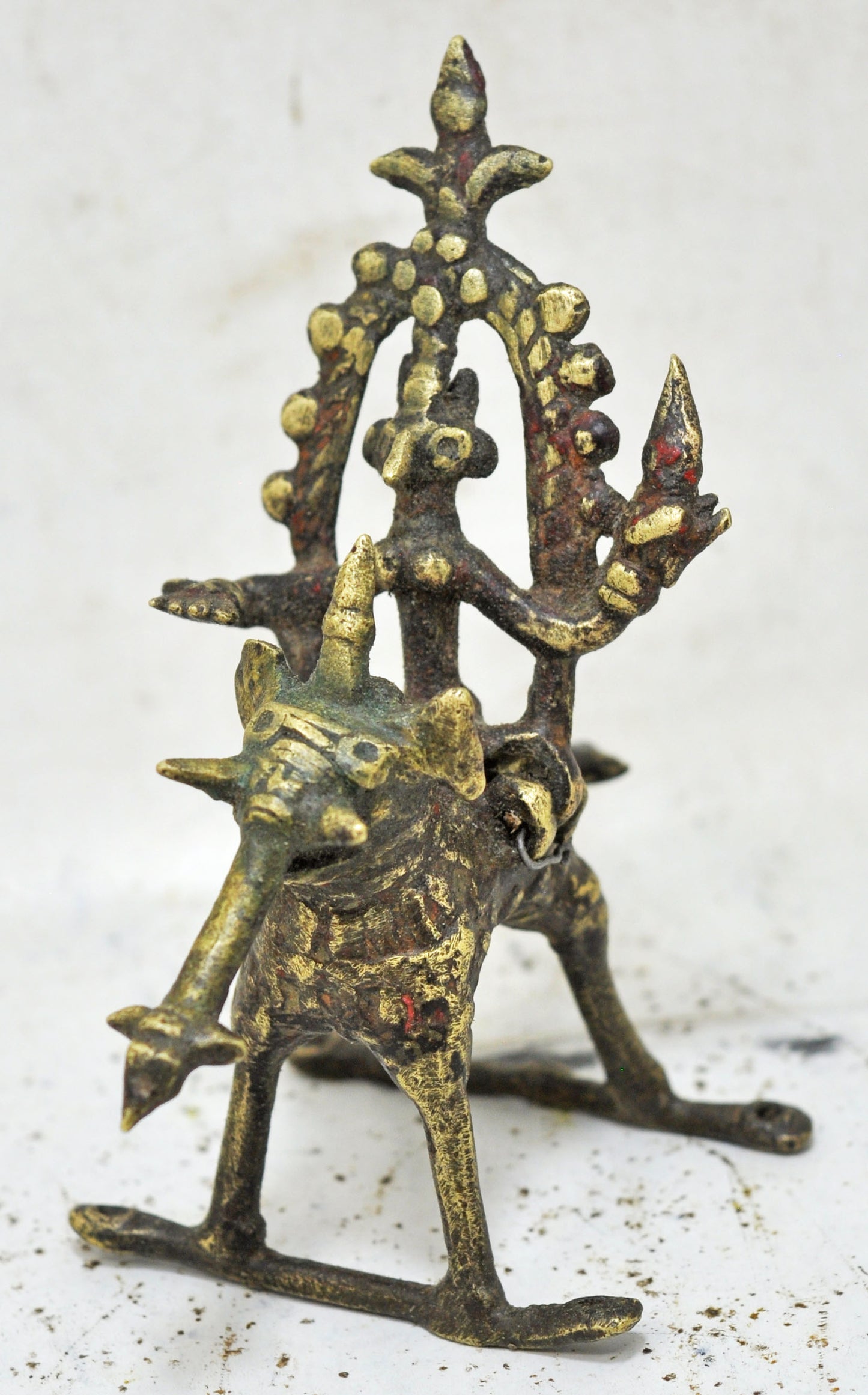 Antique Brass Elephant With Rider Figurine Original Old Fine Engraved