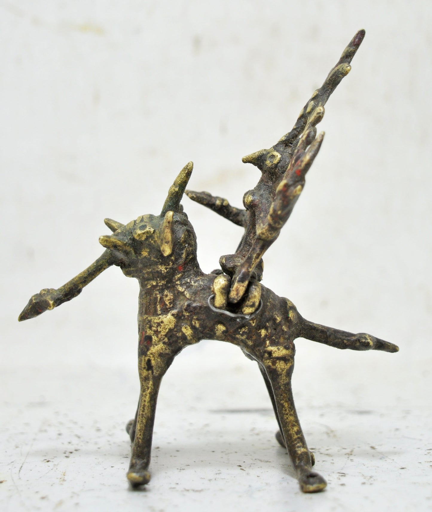 Antique Brass Elephant With Rider Figurine Original Old Fine Engraved