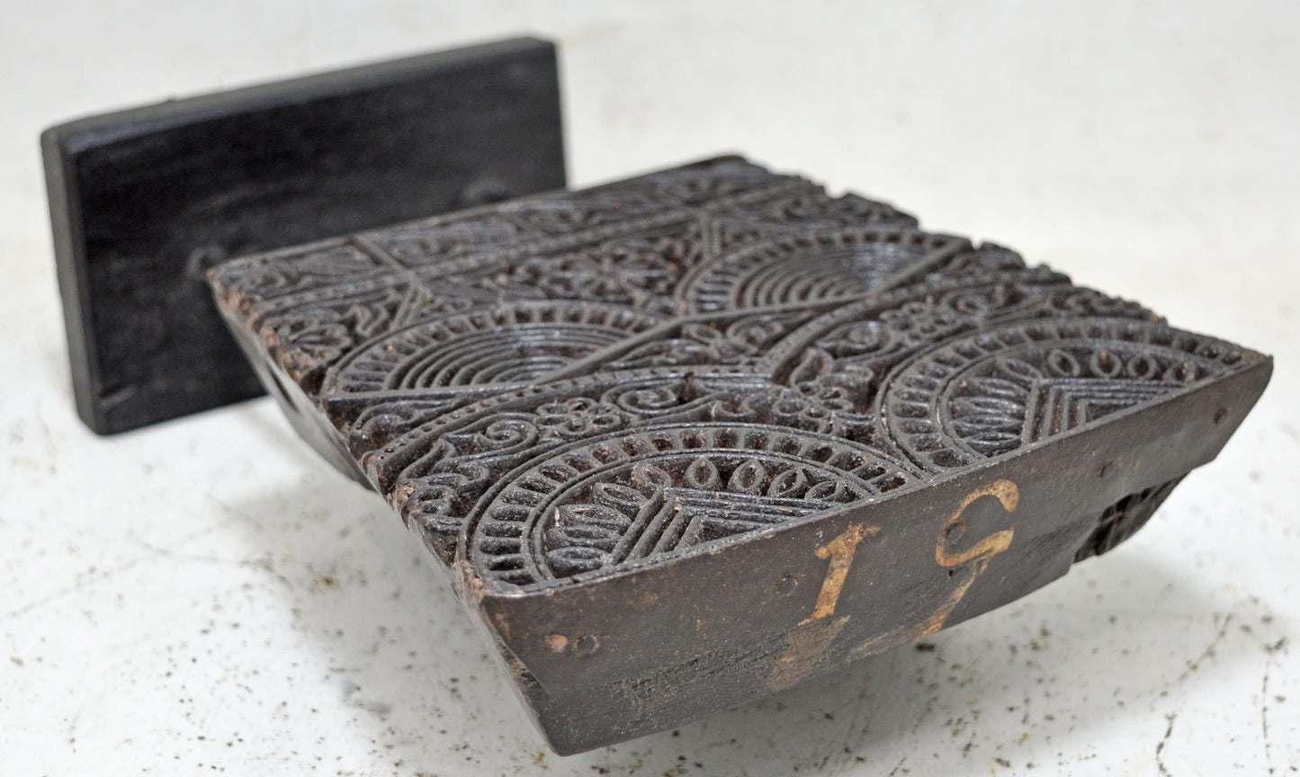 Antique Wooden Textile Printing Block Original Old Fine Floral Hand Carved