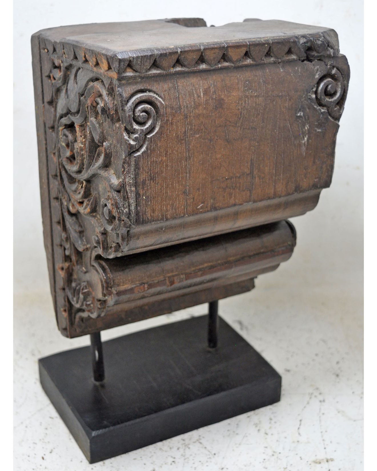 Antique Wooden Heavy Architectural Bracket on Stand Original Old Hand Carved